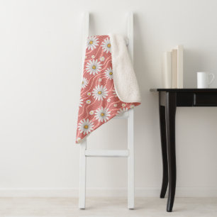Wavy Pink Daisies Sherpa Blanket