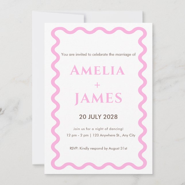 wavy Pink Doodle wedding invitation (Front)