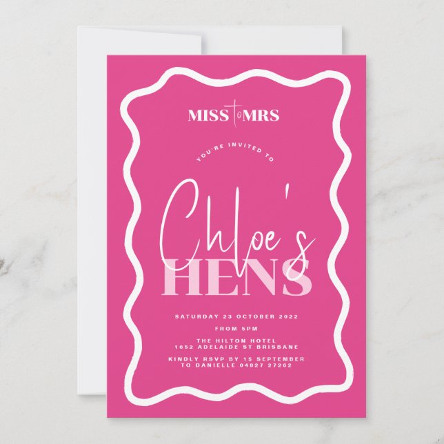 Wavy Pink Hens Party Invitation - Sonny (Front)