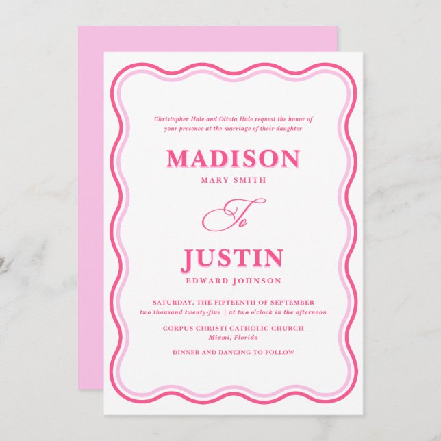 Wavy Pink Wedding Invitation (Front/Back)