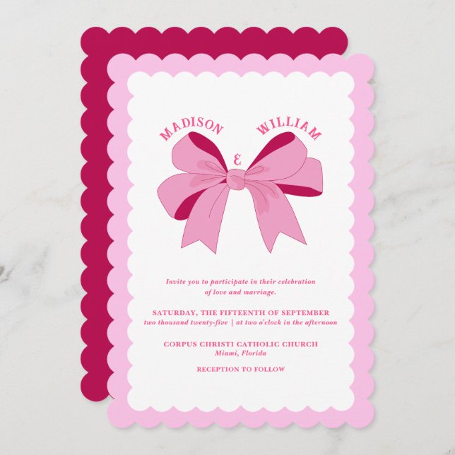 Wavy Pink Wedding  Invitation (Front/Back)