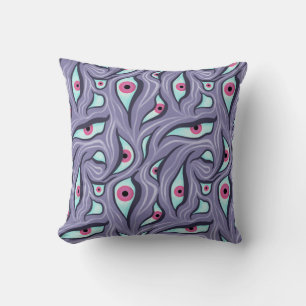 Wavy Psychedelic Horror - Purple Evil Eye Pattern Cushion