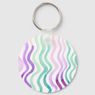Wavy purple and green watercolor lines key ring