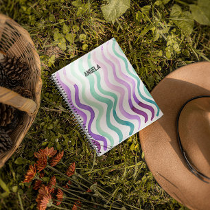 Wavy purple and green watercolor lines notebook