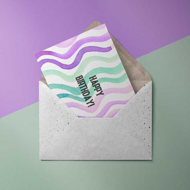 Wavy purple and green watercolor lines postcard (Creator Uploaded)