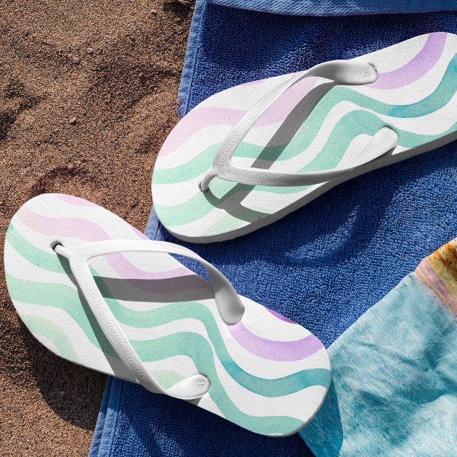Wavy purple and green watercolor lines thongs (Creator Uploaded)