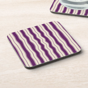 Wavy Purple and White Stripes Coaster