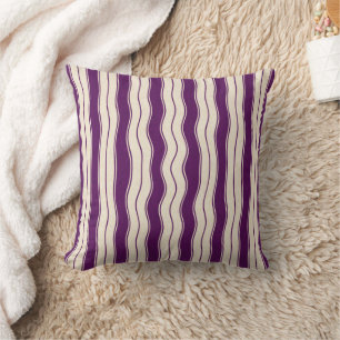Wavy Purple and White Stripes Cushion