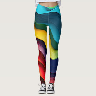 Wavy rainbow colors background leggings
