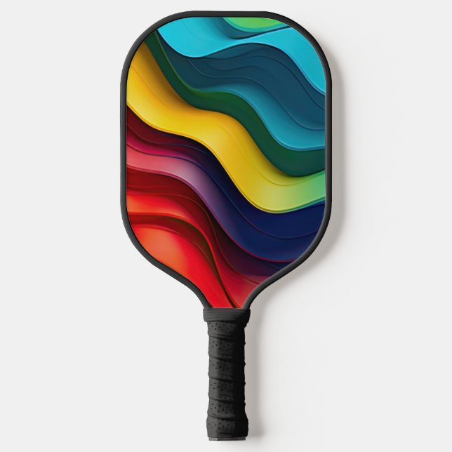 Wavy rainbow colours background pickleball paddle (Front)