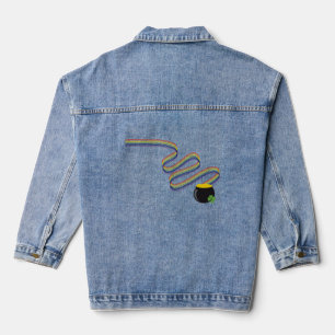 Wavy Rainbow Stripes Leading to Pot of Gold Denim Jacket