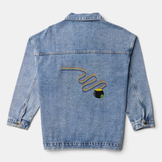 Wavy Rainbow Stripes Leading to Pot of Gold Denim Jacket (Back)