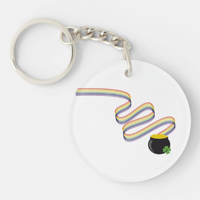 Wavy Rainbow Stripes Leading to Pot of Gold Key Ring (Front)