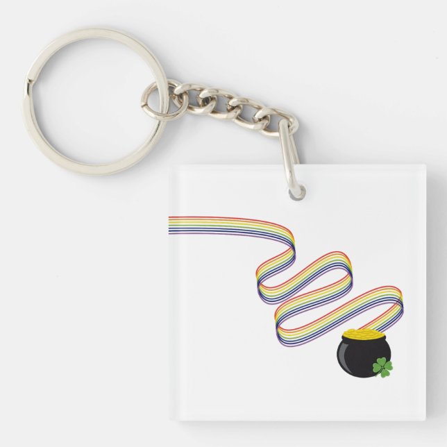 Wavy Rainbow Stripes Leading to Pot of Gold Key Ring (Front)