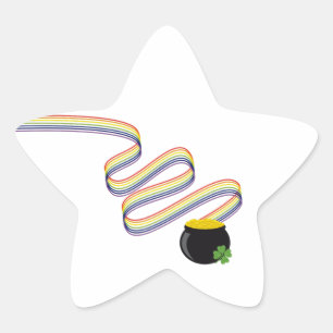 Wavy Rainbow Stripes Leading to Pot of Gold Star Sticker