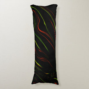 Wavy red and green long strokes, black background body cushion