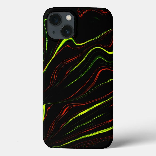 Wavy red and green long strokes, black background Case-Mate iPhone case (Back)