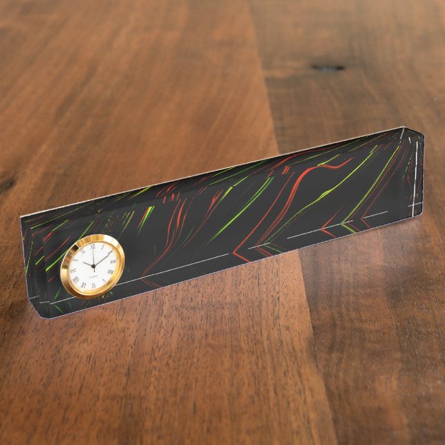 Wavy red and green long strokes, black background nameplate (Side)