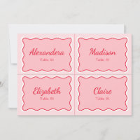 Wavy Red and Pink Wedding Name Place Card DIY