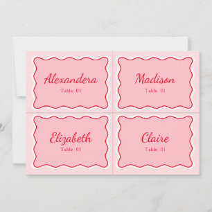 Wavy Red and Pink Wedding Name Place Card DIY