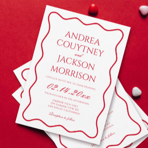 Wavy Red and Pink Wedding Theme Invitation