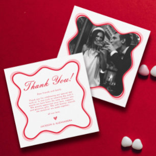 Wavy Red and White Colourful Funky Wedding Thank You Card