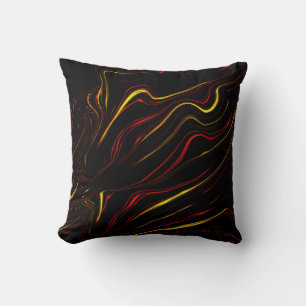 Wavy red gold long strokes on dark background cushion