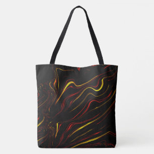 Wavy red gold long strokes on dark background tote bag