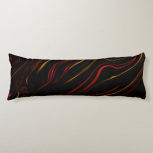 Wavy red gold long traces on black background body cushion