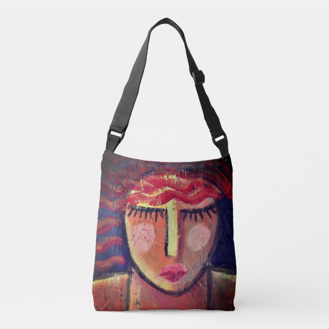 Wavy Red Hair Abstract Art Crossbody Bag (Front)