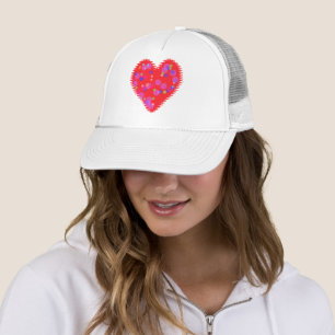 Wavy Red Heart and Circles Trucker Hat