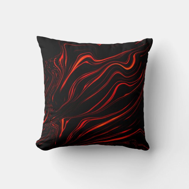 Wavy red long traces in black fund cushion (Front)