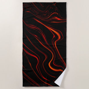 Wavy red long traces over black background beach towel
