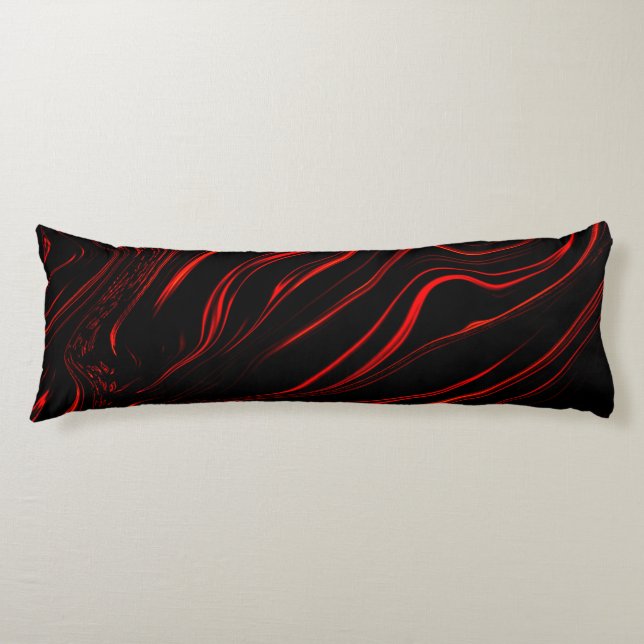 Wavy red long traces over black background body cushion (Front)