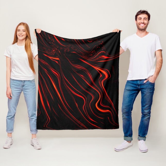 Wavy red long traces over black background fleece blanket (In Situ)