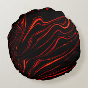 Wavy red long traces over black background round cushion