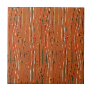 Wavy Red Stripes Japanese Abstract Ceramic Tile