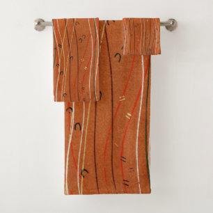 Wavy Red Stripes: Modern Japanese Abstract Art Bath Towel Set