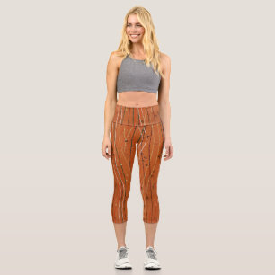 Wavy Red Stripes: Modern Japanese Abstract Art Capri Leggings