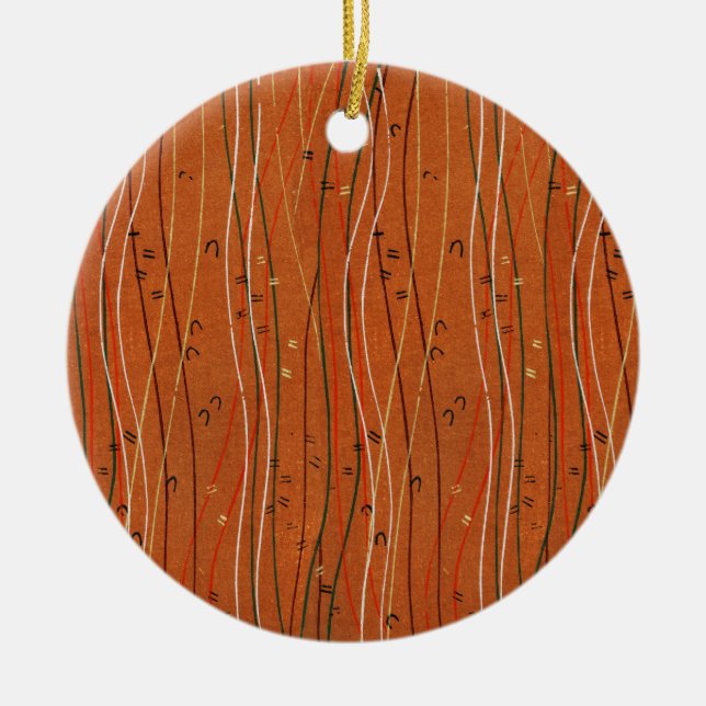 Wavy Red Stripes: Modern Japanese Abstract Art  Ceramic Ornament (Front)