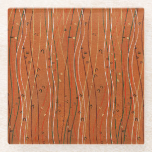 Wavy Red Stripes: Modern Japanese Abstract Art  Glass Coaster