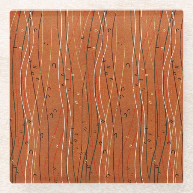 Wavy Red Stripes: Modern Japanese Abstract Art  Glass Coaster (Front)