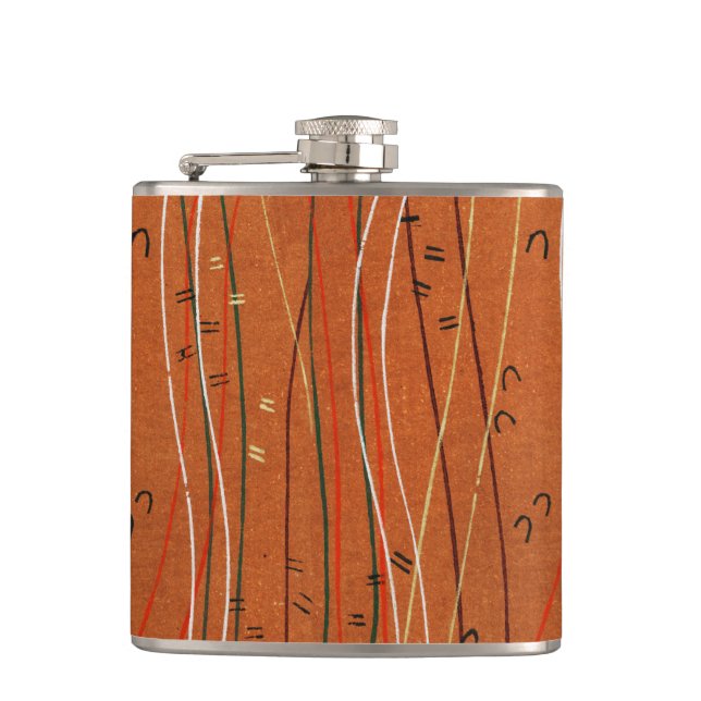 Wavy Red Stripes: Modern Japanese Abstract Art  Hip Flask (Front)