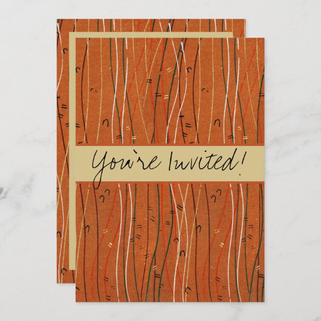 Wavy Red Stripes: Modern Japanese Abstract Art  Invitation (Front/Back)