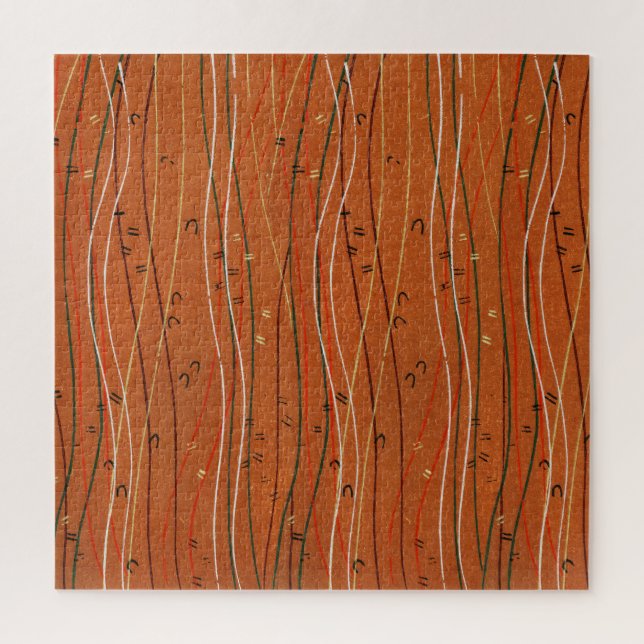 Wavy Red Stripes: Modern Japanese Abstract Art  Jigsaw Puzzle (Vertical)