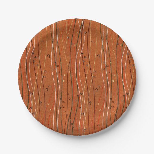 Wavy Red Stripes: Modern Japanese Abstract Art  Paper Plate (Front)