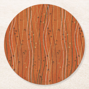 Wavy Red Stripes: Modern Japanese Abstract Art  Round Paper Coaster