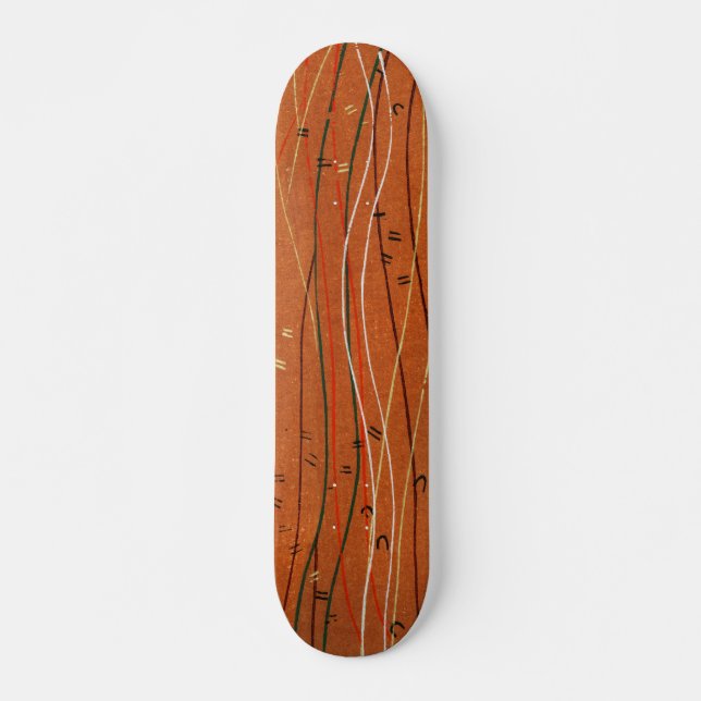 Wavy Red Stripes: Modern Japanese Abstract Art  Skateboard (Front)