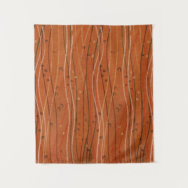Wavy Red Stripes: Modern Japanese Abstract Art  Tapestry (Front)