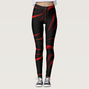 Wavy red strokes on black background  leggings